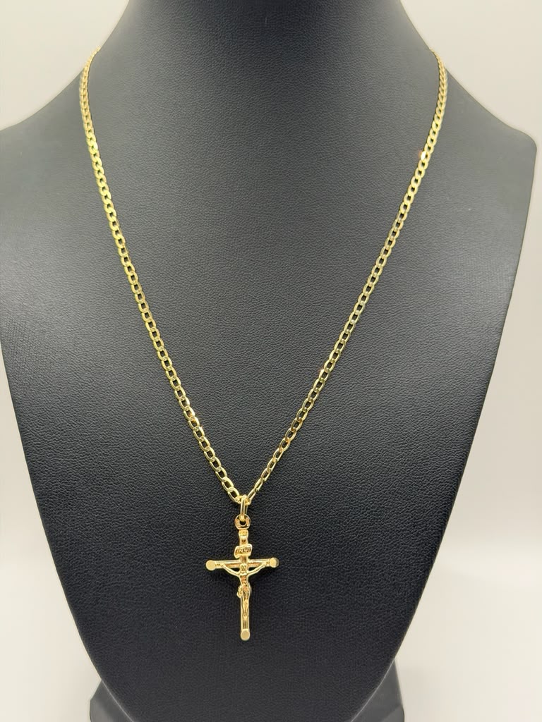 CORTE BRILLO SOLIDA CON  DIJE DE CRUCIFIJO