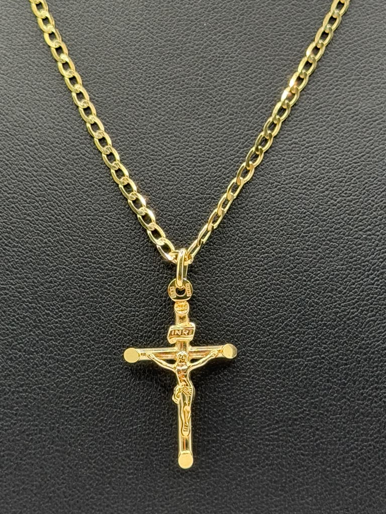 CORTE BRILLO SOLIDA CON  DIJE DE CRUCIFIJO