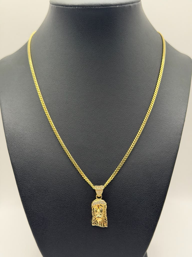 CUBAN LINK SOLIDA Y DIJE ROSTRO DE  CRISTO
