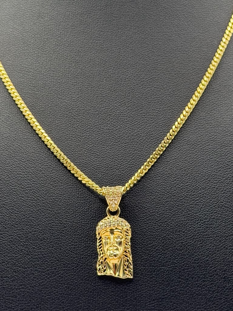 CUBAN LINK SOLIDA Y DIJE ROSTRO DE  CRISTO