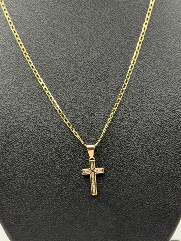 CADENA CORTE BRILLO SOLIDA Y DIJE DE CRUZ