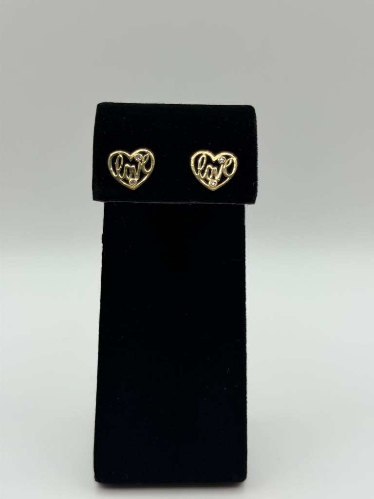 ARETES CORAZON "LOVE" CON ZIRCONIAS EN ORO 10K