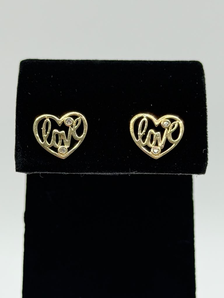 ARETES CORAZON "LOVE" CON ZIRCONIAS EN ORO 10K